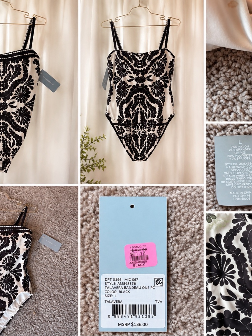 ANTONIO MELANI Black Bandeau One-Piece with Floral Damask Print